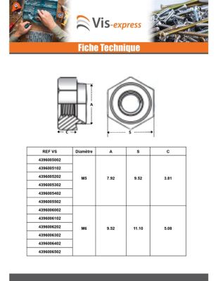 Ecrou à riveter Hexagonal Acier zingué M6 Epaisseur tole 1MM - 1 pièce