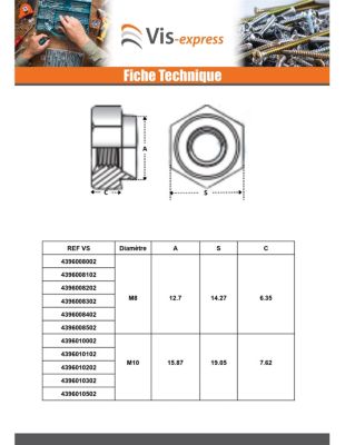 Ecrou à riveter Hexagonal Acier zingué M6 Epaisseur tole 1MM - 1 pièce