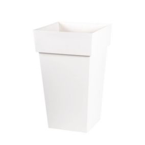 EDA Pot de fleur haut carre Toscane - 39 x 39 x H 65 cm - 62 L - Blanc