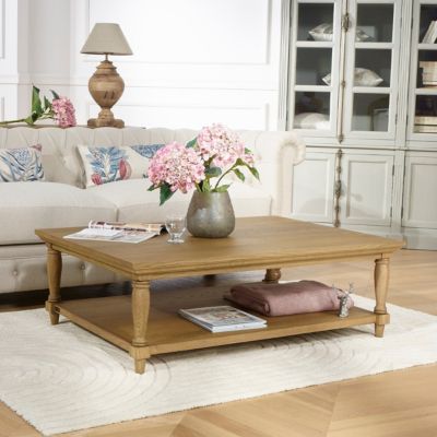 EDINBURGH  Grande table basse style romantique, en chêne, double plateau