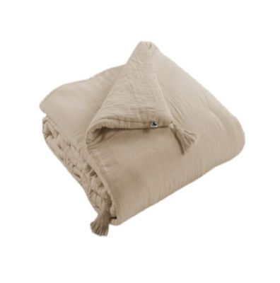 Édredon Double Gaze Coton 150x150 Cm - Couleur Bordeaux, Garnissage Polyester, Pompons