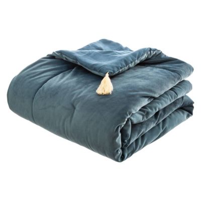 Edredon Sonia en velours - bleu 80x180 cm - Atmosphera