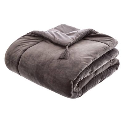 Edredon Sonia en velours - gris 80x180 cm - Atmosphera