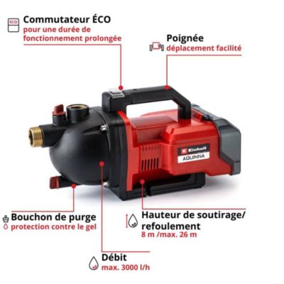 Einhell Pompe d'arrosage de surface sans fil AQUINNA -Solo - Livré sans batterie ni chargeur