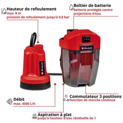 Einhell Pompe d'évacuation eaux claires sans fil GE-SP 18 LL Li - Solo - sans batterie ni chargeur