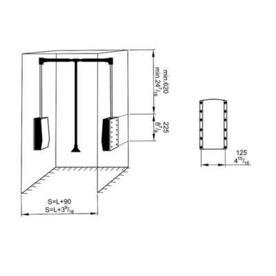 Elévateur de penderie escamotable en aluminium - boîtier noir - largeur dressing 540-690 mm
