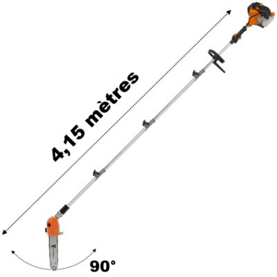 Elagueuse thermique sur perche avec tête orientable, 52 cm3, 3 CV, longueur 4.15 mètres GT Garden