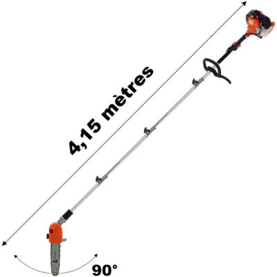 Elagueuse thermique sur perche avec tête orientable, 52 cm3, 3 CV, longueur 4.15 mètres - GT GARDEN