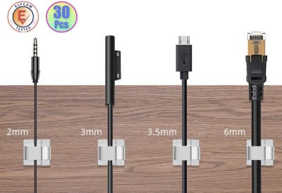 Elfcam - 30x Clips Câble Adhésif Ethernet, Blanc 8.0mm, Maison/Bureau, Attache Fil (Lot de 30)