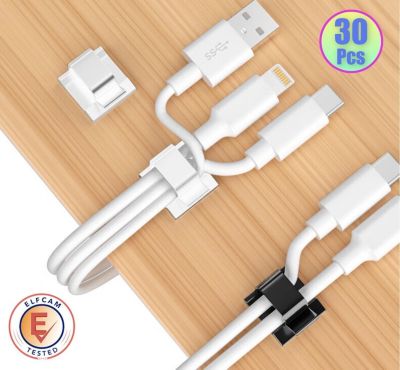 Elfcam - 30x Clips Câble Adhésif Ethernet, Blanc 8.0mm, Maison/Bureau, Attache Fil (Lot de 30)