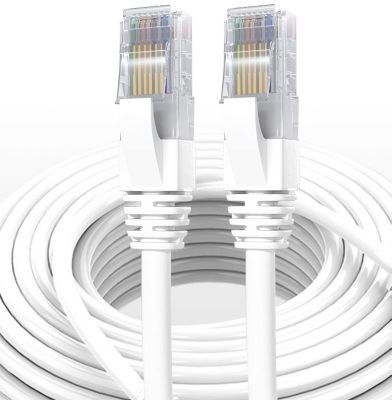 Elfcam - Câble Ethernet RJ45 Cat 7 SFTP 15m (Rond Blanc), 10Gbps, 600MHz, Cuivre, Anti-Interférences