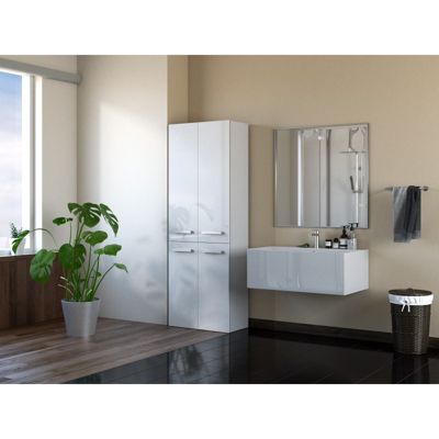 ELLOS - Armoire de salle de bain - 2 paniers, poignées minimalistes - 174x60x30 cm - BLANC BRILLANT
