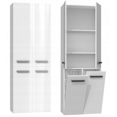 ELLOS - Armoire de salle de bain - 2 paniers, poignées minimalistes - 174x60x30 cm - BLANC BRILLANT