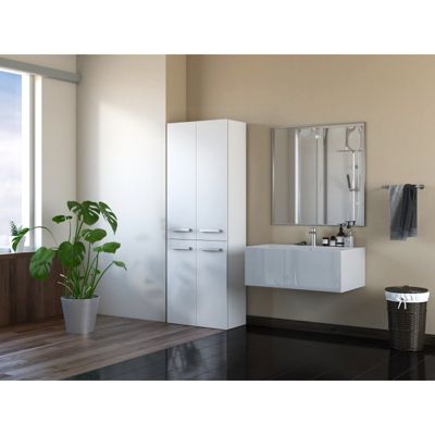 ELLOS - Armoire de salle de bain - 2 paniers, poignées minimalistes - 174x60x30 cm - BLANC
