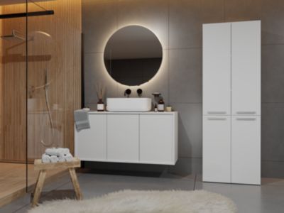 ELLOS - Armoire de salle de bain - 2 paniers, poignées minimalistes - 174x60x30 cm - BLANC