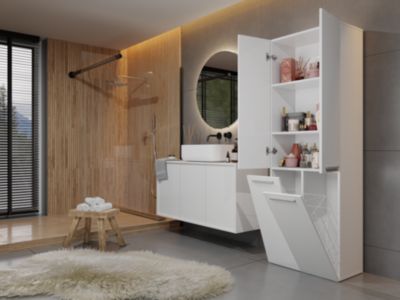 ELLOS - Armoire de salle de bain - 2 paniers, poignées minimalistes - 174x60x30 cm - BLANC