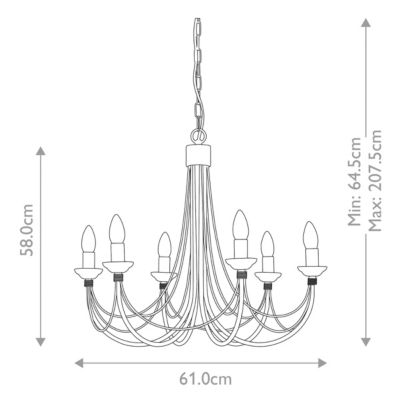 Elstead Carisbrooke - Lustre à 6 bras multiples au fini noir - Abat-jour en verre non inclus, E14