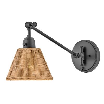 Elstead Hinkley Arti Applique murale Hinkley Arti Dome contemporaine noire, abat-jour en rotin naturel, 1 culot E27