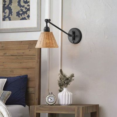 Elstead Hinkley Arti Applique murale Hinkley Arti Dome contemporaine noire, abat-jour en rotin naturel, 1 culot E27