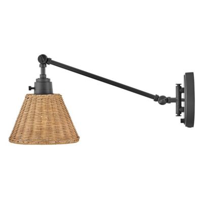 Elstead Hinkley Arti Applique murale Hinkley Arti Dome contemporaine noire, abat-jour en rotin naturel, 1 culot E27