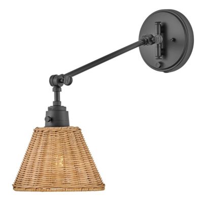 Elstead Hinkley Arti Applique murale Hinkley Arti Dome contemporaine noire, abat-jour en rotin naturel, 1 culot E27