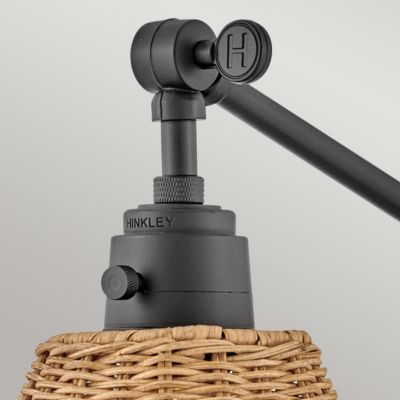 Elstead Hinkley Arti Applique murale Hinkley Arti Dome contemporaine noire, abat-jour en rotin naturel, 1 culot E27