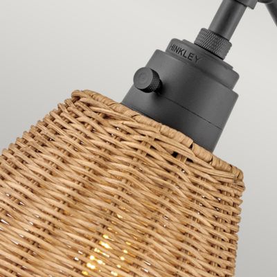 Elstead Hinkley Arti Applique murale Hinkley Arti Dome contemporaine noire, abat-jour en rotin naturel, 1 culot E27