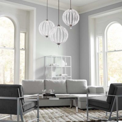Elstead Oberlin - Grand luminaire suspendu sphérique à 2 ampoules DEL, nickel satiné