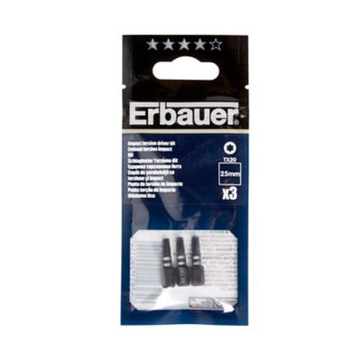 Embout de vissage torsion impact TX20 25 mm Erbauer - 3 pièces