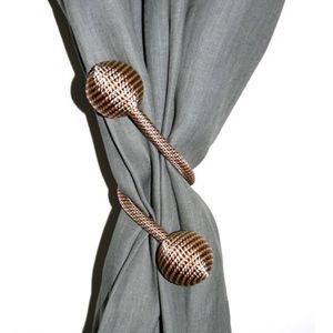 Embrasse à rideaux à rideaux nouage 2 billes beige polyester ⌀3,5 x L.23 cm