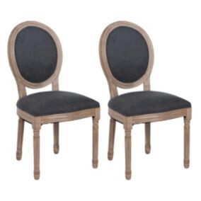 EMIA - Lot de 2 Chaises Médaillon Bois et Tissu Anthrcite