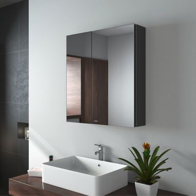 EMKE Armoire de toilette murale - Miroir double face, noir mat - 60 x 65 cm - Fermeture douce - Tablettes en verre réglables
