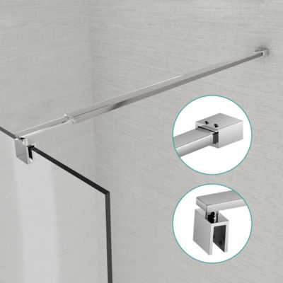 Cabine De Douche Barre De Douche Télescopique QWORK Réglable 700-1200 Mm - Acier Inox, Pour Verre 8-10 Mm, Installation Facile