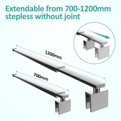 Barre De Support Télescopique Réglable Pour Écran De Douche - Acier Inoxydable 700-1200 Mm - Verre 8-10 Mm (Carré Argenté)