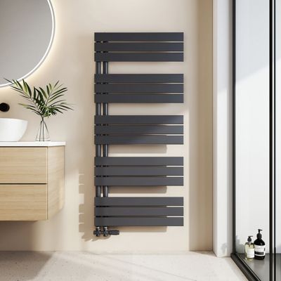 EMKE Chauffe-Serviettes à Eau Chaude, Radiateur Plat pour Salle de Bain Couleur Anthracite 1320x600mm 838W