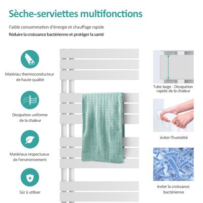 EMKE Chauffe-Serviettes à Eau Chaude, Radiateur Plat pour Salle de Bain Couleur Anthracite 1320x600mm 838W