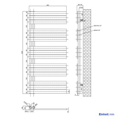 EMKE Chauffe-Serviettes à Eau Chaude, Radiateur Plat pour Salle de Bain Couleur Anthracite 1320x600mm 838W