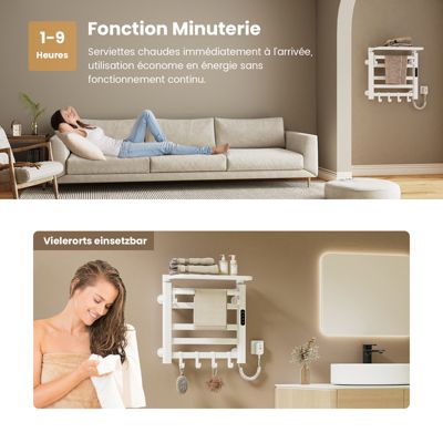 EMKE Sèche-serviettes électrique avec thermostat 120 x 60 cm, radiateur