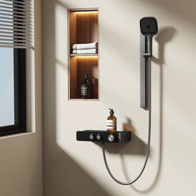 Colonne De Douche Thermostatique EMKE – 36x14 Cm – Étagères Verre – Neuve