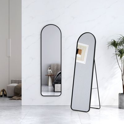 EMKE Grand miroir intégral avec cadre en aluminium noir, 140 x 40 cm, sur pied ou mural