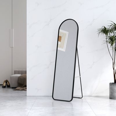 EMKE Grand miroir intégral avec cadre en aluminium noir, 140 x 40 cm, sur pied ou mural