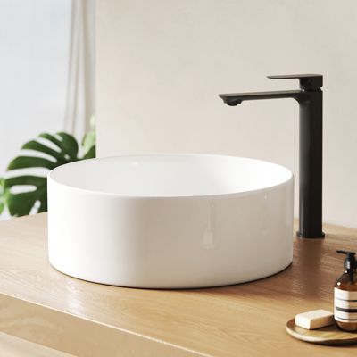 EMKE Lavabo en Céramique Rond à Poser 352x352x112 mm, Vasque Salle de Bain, Blanc