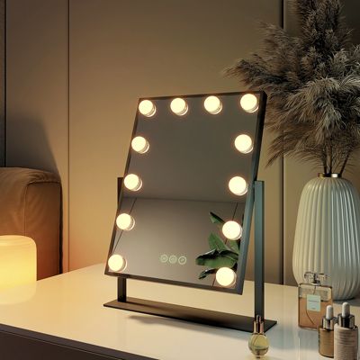 EMKE Miroir de maquillage Hollywood avec éclairage, 47.5x36.5 cm, lumière variable, dimmable, 7X, rotatif, noir
