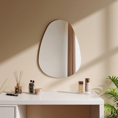 EMKE Miroir de Salle de Bain Asymétrique 50 x 70 cm, Miroir Ovale pour Salle de Bain, Miroir Mural irrégulier Miroir Décoratif