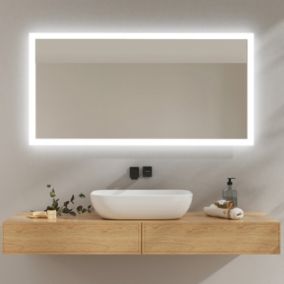 EMKE Miroir lumineux salle de bain 120x60cm, Miroir LED avec Interrupteur à bouton, Anti-buée, lumière Blanche Froide/Chaude