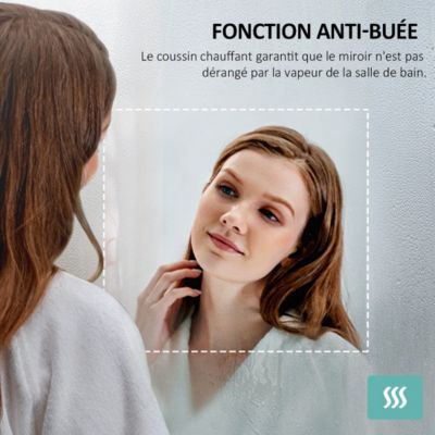 EMKE Miroir lumineux salle de bain 70x50cm, cadre noir,Interrupteur Tactile, Anti-buée, Horloge et Température, 4300k, Dimmable