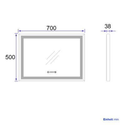 EMKE Miroir lumineux salle de bain 70x50cm, cadre noir,Interrupteur Tactile, Anti-buée, Horloge et Température, 4300k, Dimmable