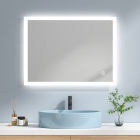 EMKE Miroir lumineux salle de bain 80x60cm, Miroir LED avec l'éclairage, Interrupteur Tactile, Anti-buée,3 couleurs de Lumières