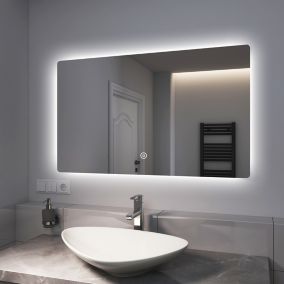 EMKE Miroir lumineux salle de bain Rétro-éclairage 100x60cm, Miroir LED avec Interrupteur Tactile, lumière blanche froide