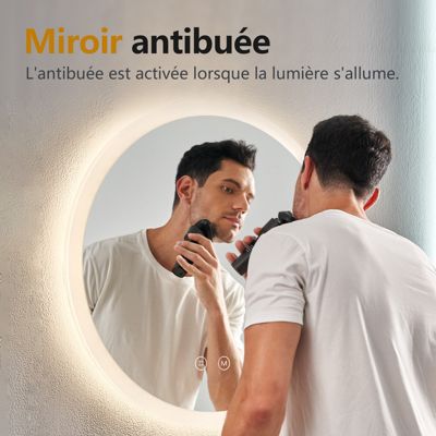EMKE Miroir Salle De Bain LED Rond 50x50 Cm - Anti-Buée, Dimmable 3 Couleurs, Mémoire & Arrêt Auto 3h